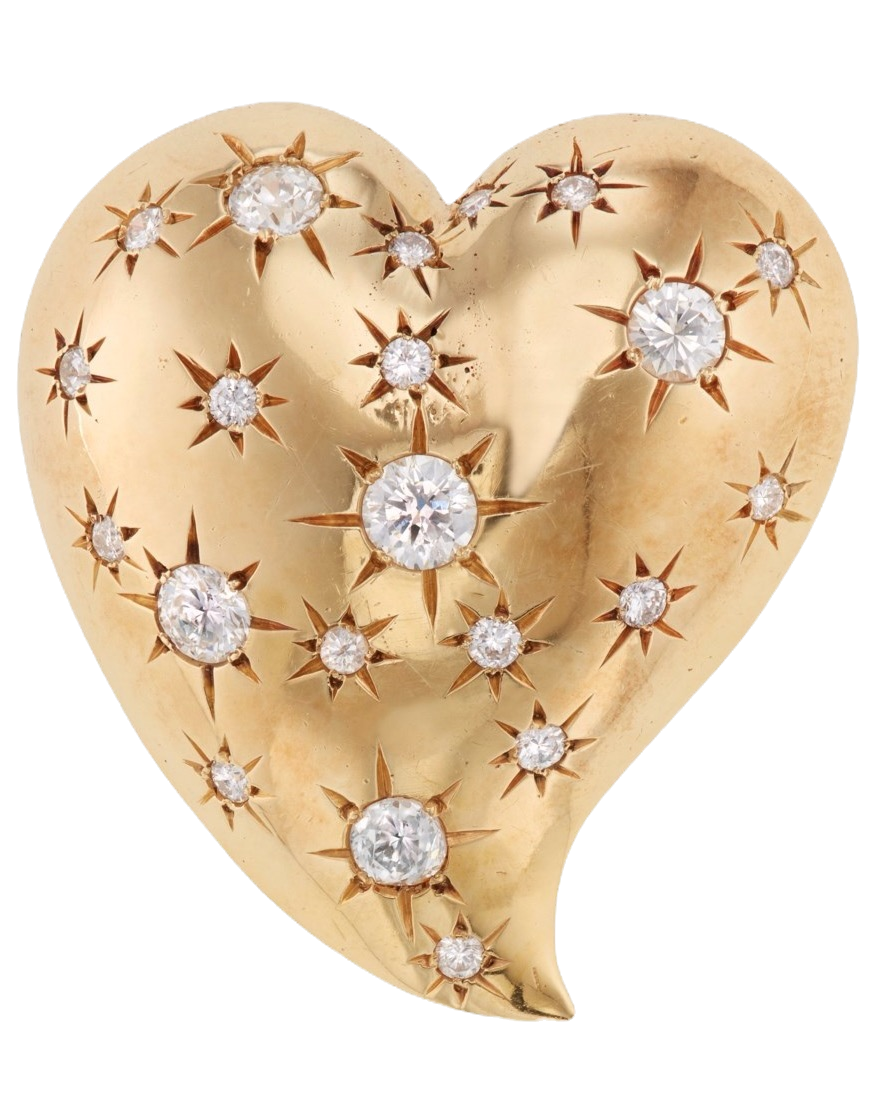 Retro diamond and gold heart pendant-brooch