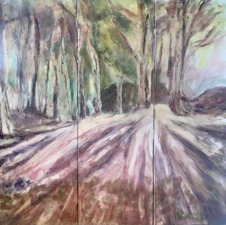The Path Less travelled by artist, Vivienne Lewin, an large oil on canvas painting, comprising of a hinged triptych