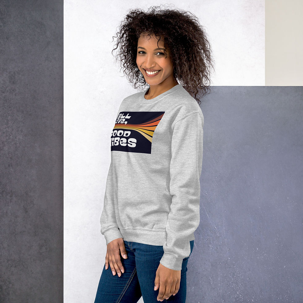 Thumbnail: A sweatshirt with the text "All Love Good Vibes" and a cruise ship funnel design.