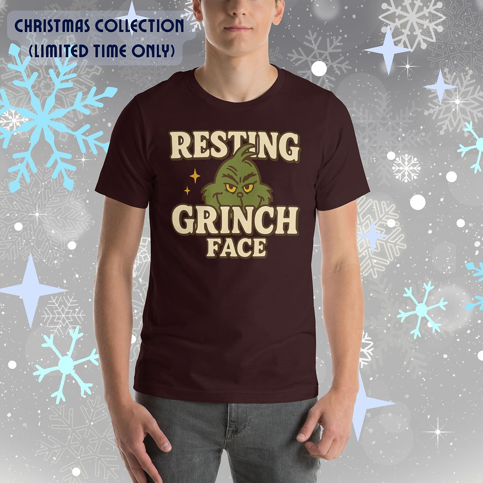 Resting Grinch Face graphic printed on a soft, lightweight unisex Christmas t-shirt.