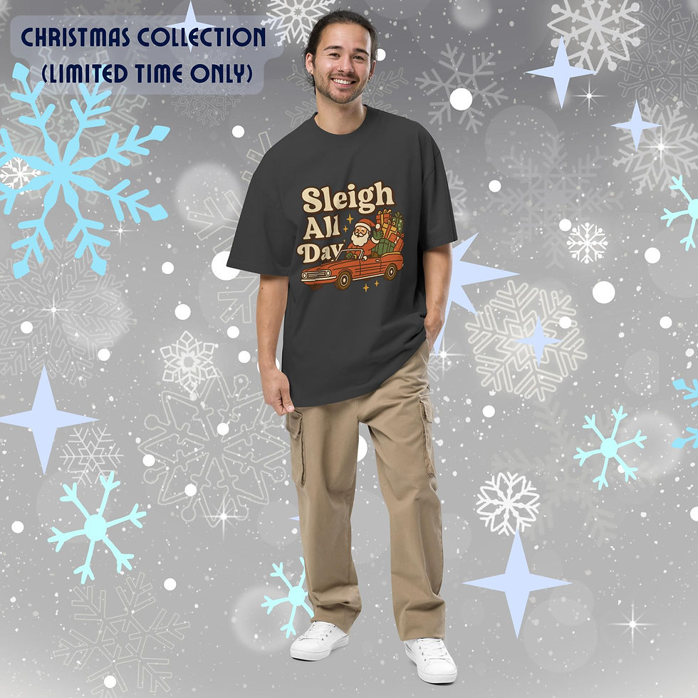 Sleigh All Day graphic printed on an oversized faded t-shirt with relaxed vintage holiday style.