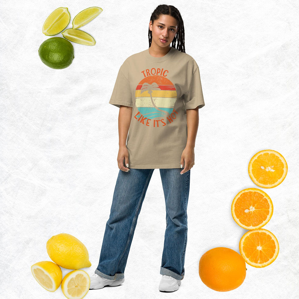 Beach-Themed Oversized Faded T-Shirt - Tropic Like It's Hot