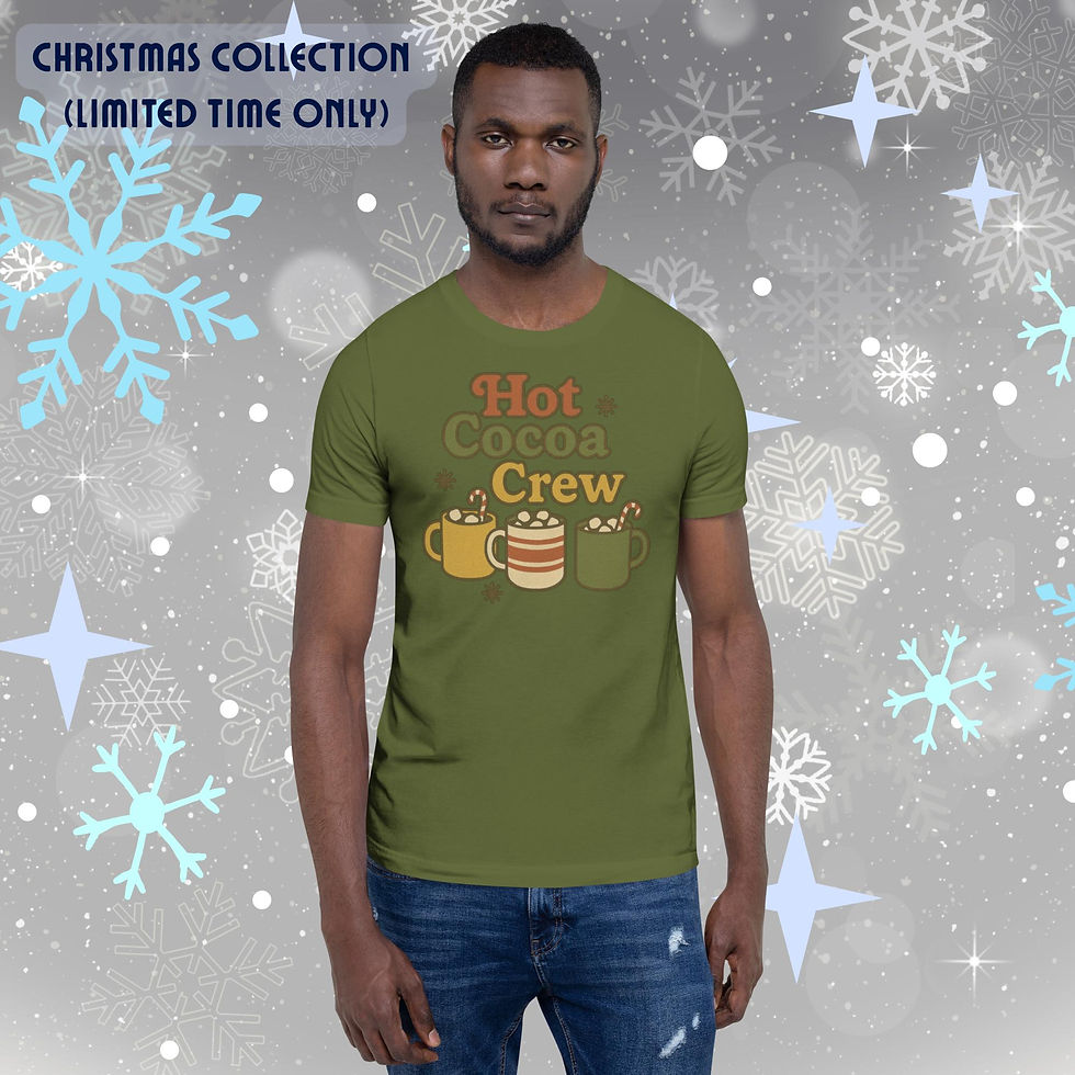 Thumbnail: Hot Cocoa Crew unisex Christmas t-shirt with soft lightweight fabric and festive mug design.