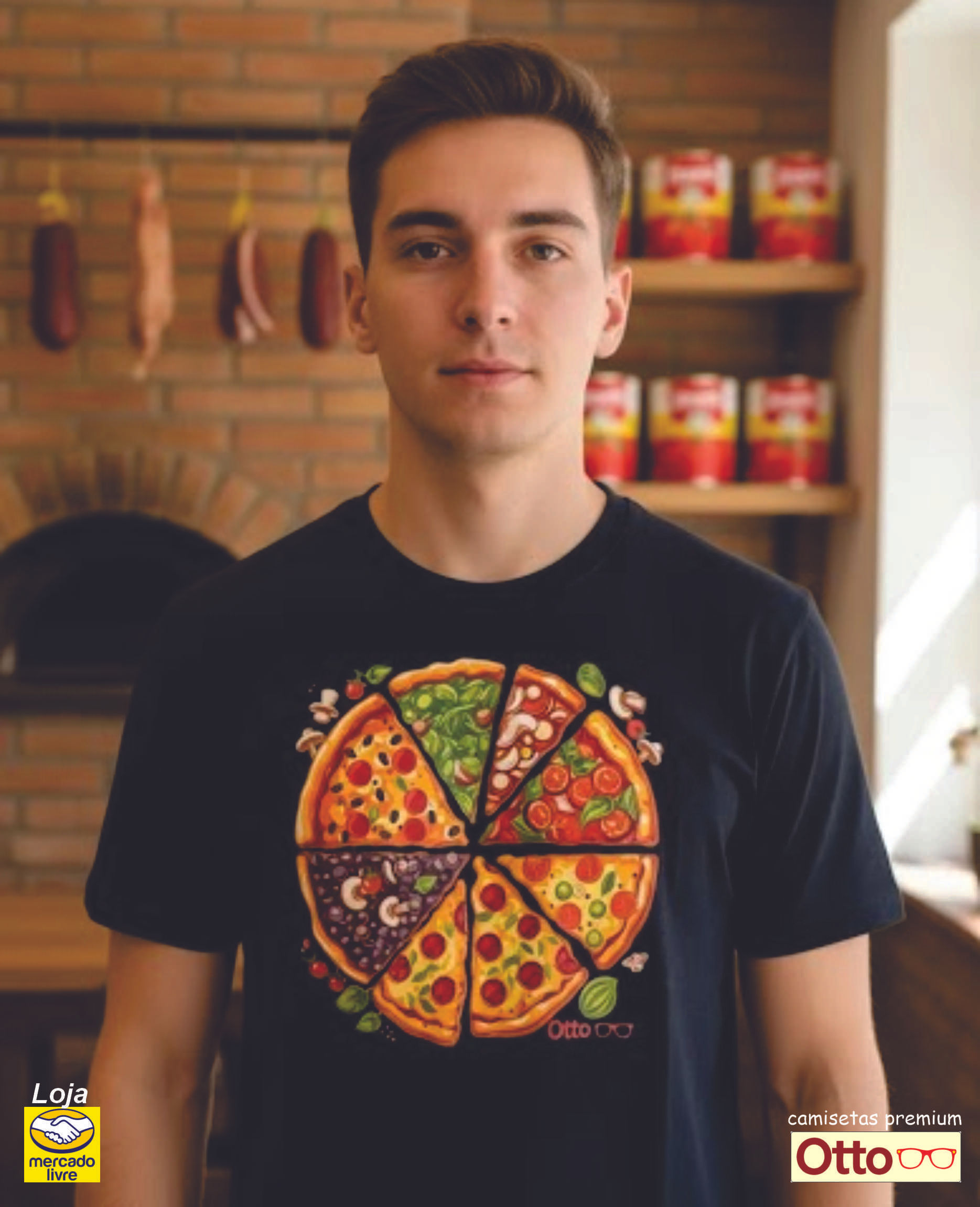 Camiseta preta PIZZA 100% algodão