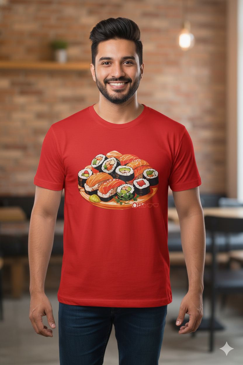 Camiseta vermelha SUSHI 100% algodão premium
