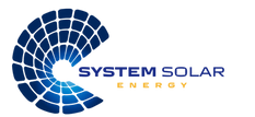 Logomarca da empresa: espiral fazendo alusão a placas solares e nome da empresa: System Solar Energy