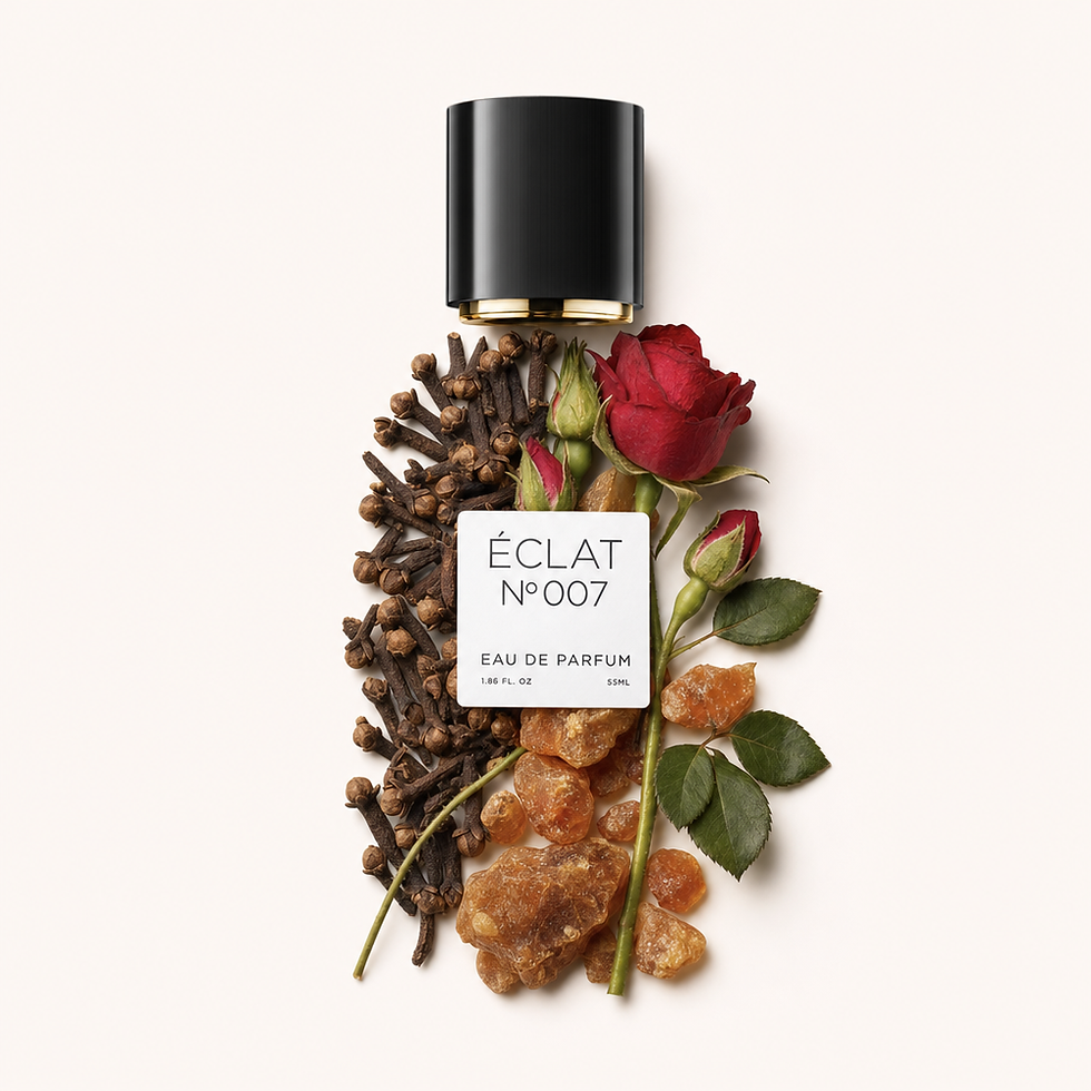 ÉCLAT N°007 Eau de Parfum mit Gewürzen, Rose und Benzoe als Darstellung der warmen orientalisch-würzigen Duftnoten
