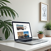 A laptop on a desk which is switched on and open with an affordable web design