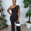 Thumbnail: Women's Elegant One Shoulder Wide Leg Logo Jumpsuit