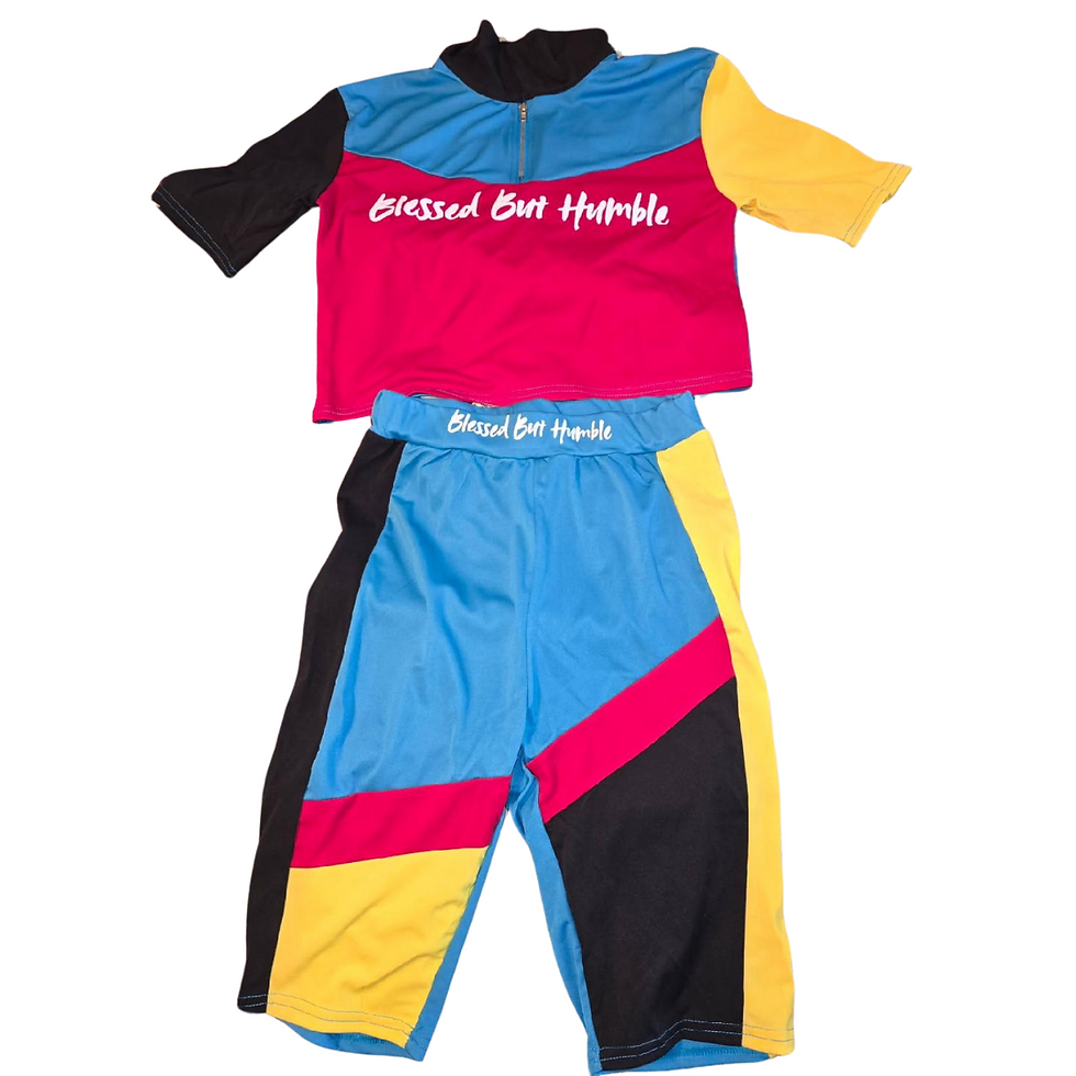 Thumbnail: Gym Wear Patchwork Plus Size Blessed But Humble Women's 2 Piece Short Set