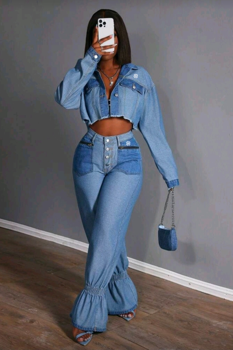 Women's Crop Original Logo Denim Pants Set