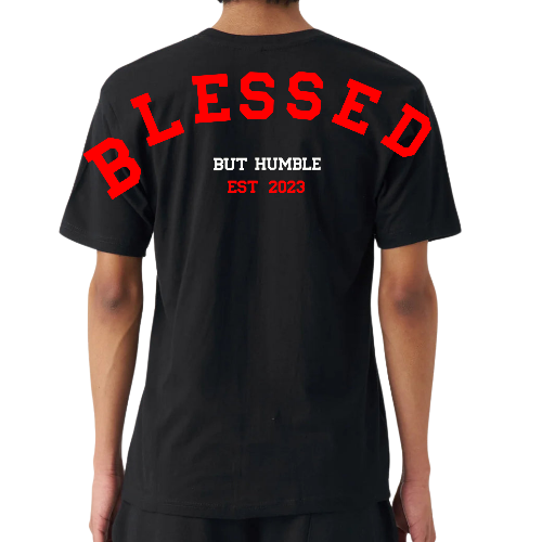 Thumbnail: Bold Blessed But Humble Graphic Back Design Men's Crew Neck T-Shirt