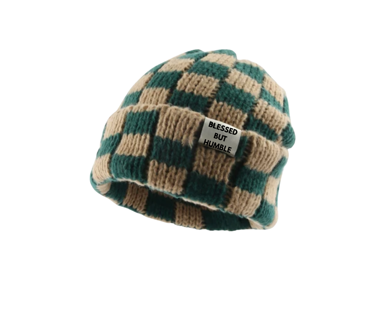 Blessed But Humble Checkered Beanies Knitted Thickened Warm Plaid