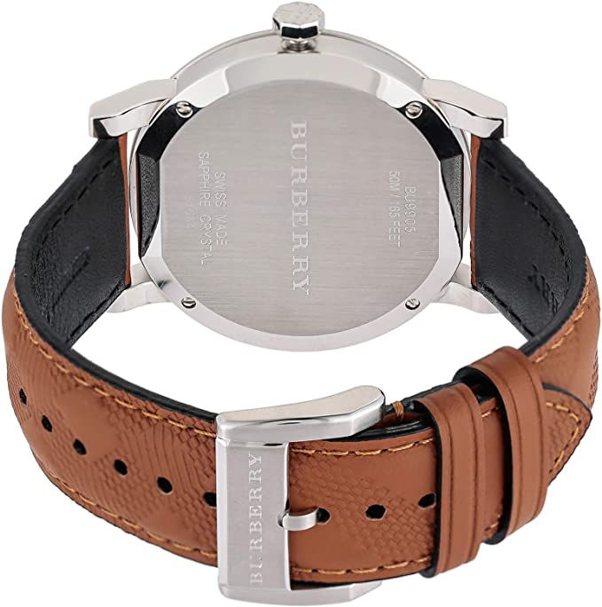 Thumbnail: Burberry The City Embossed Check Men's Watch - Silver and Brown