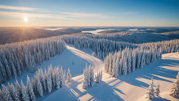 High angle view of a classic ski trail in Kainuu