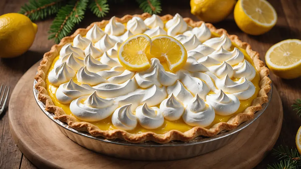 High angle view of a lemon meringue pie shaped like Santa's beard