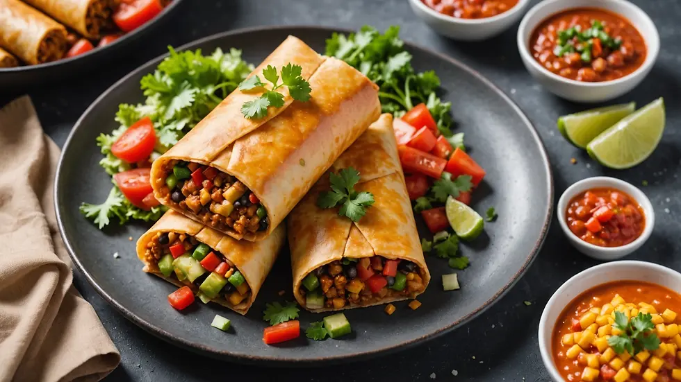 High angle view of a colorful vegetarian chimichanga