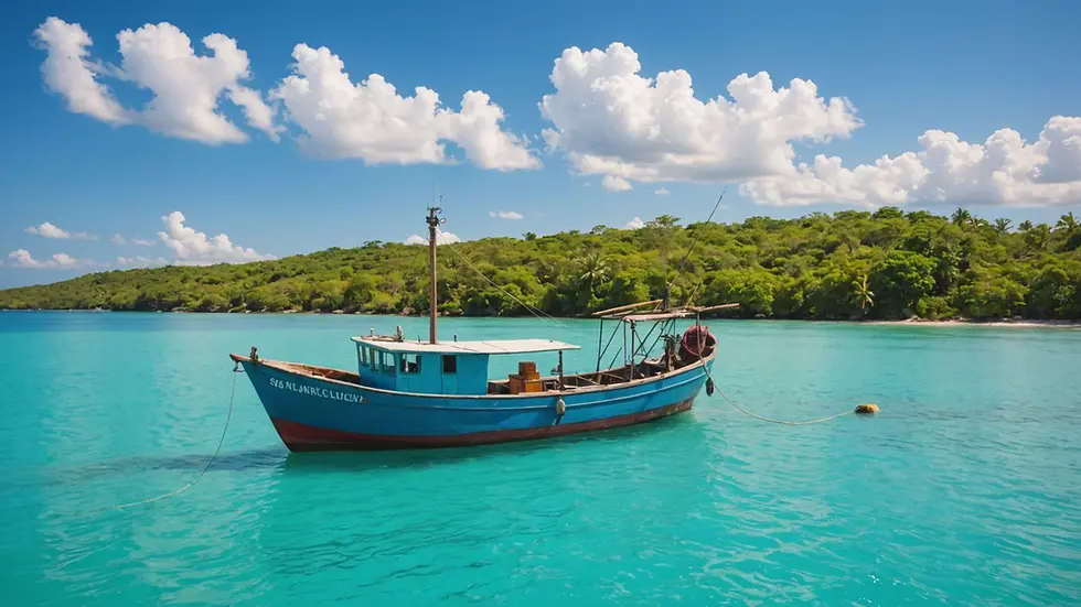 A beautiful fishing boat anchored in Jamaica's turquoise waters