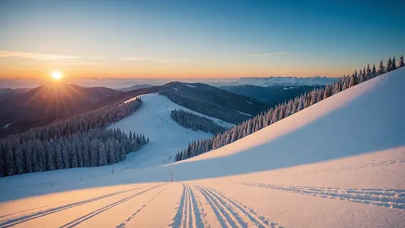 Eye-level view of a Kolkka-Ski slope during sunset