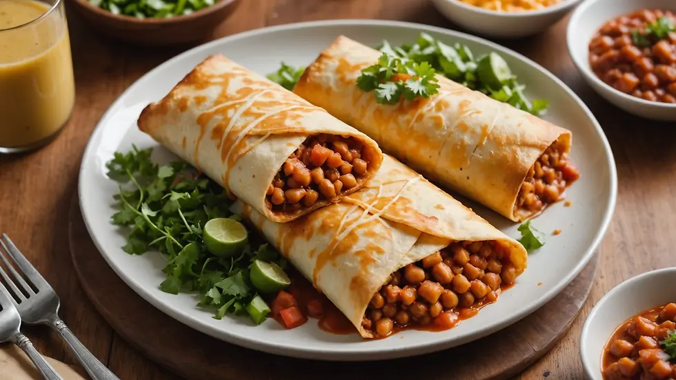 High angle view of a cheesy bean chimichanga on a plate