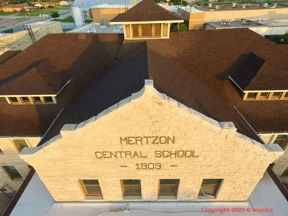 Aerial of Mertzon Central School 1909 building