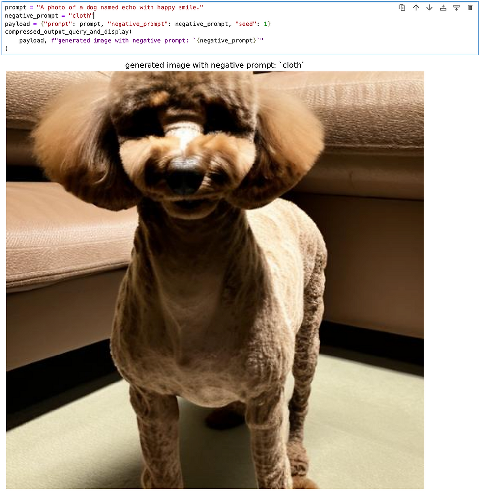 prompt: "A photo of a dog named with happy smile", negative prompt: cloth