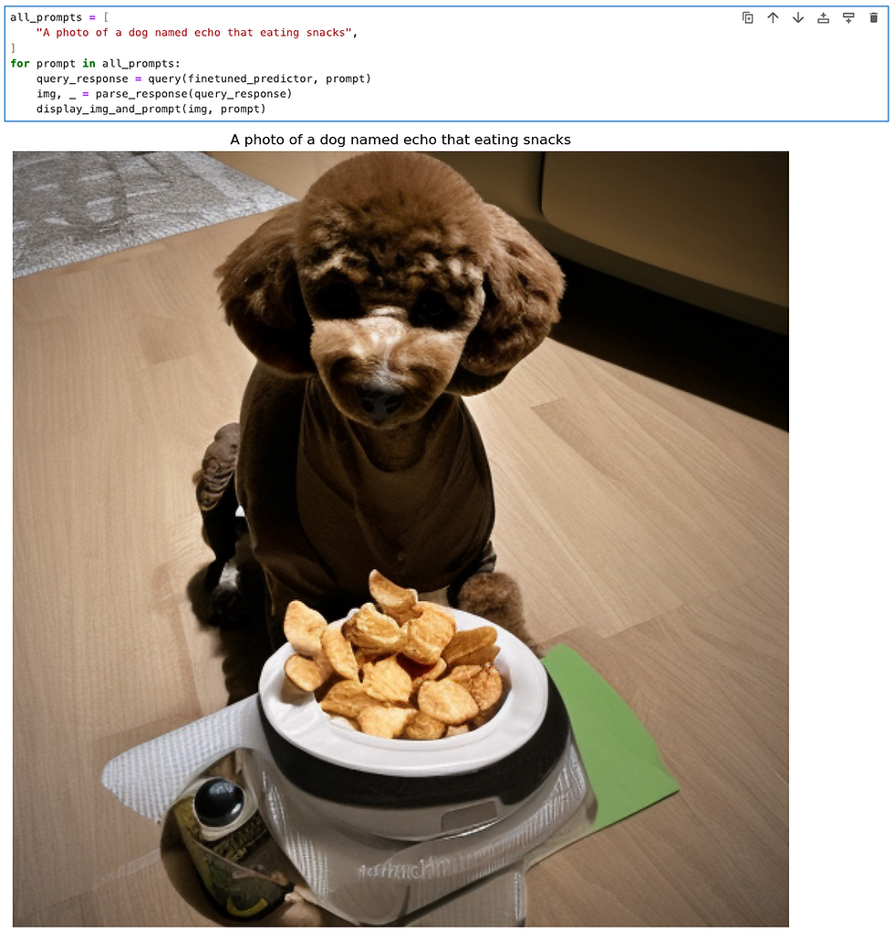 prompt: "A photo of a dog named echo that eating snacks"