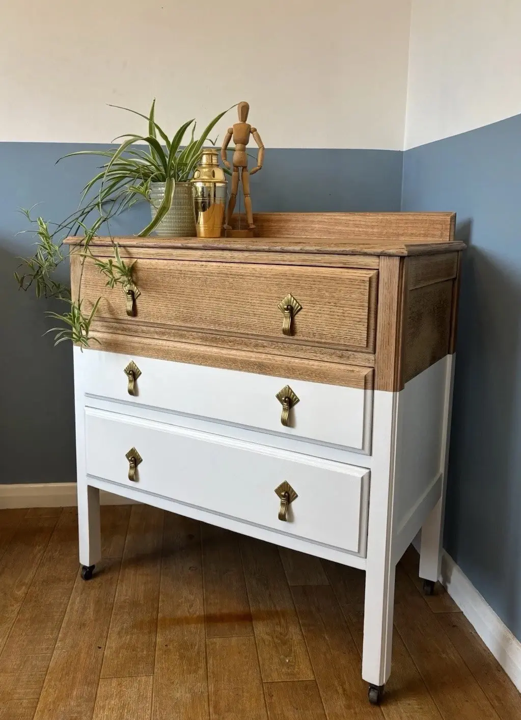 Edwardian Antique Oak Chest Of Drawers Farrow & Ball All White 3 Drawer