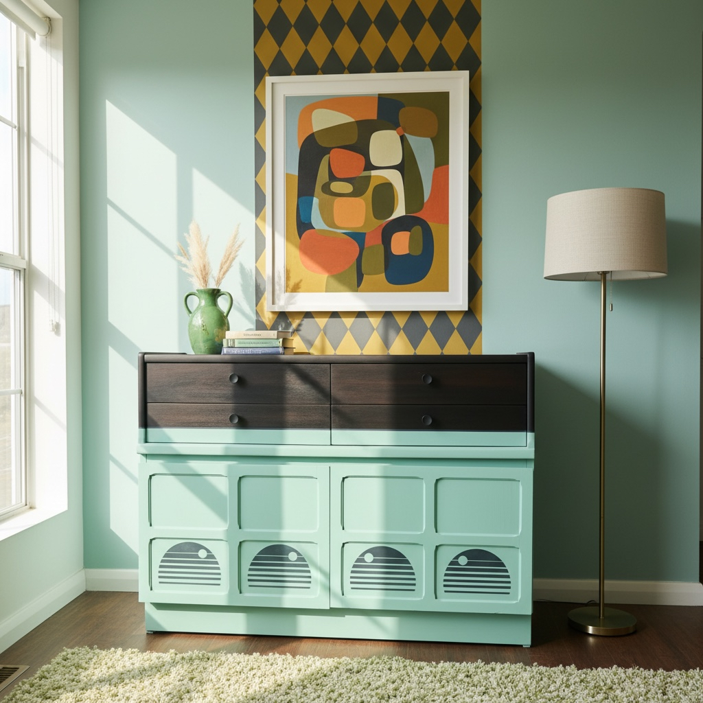 Nathan Squares Sideboard Drinks Cabinet F&B Arsenic Green And Grain MCM