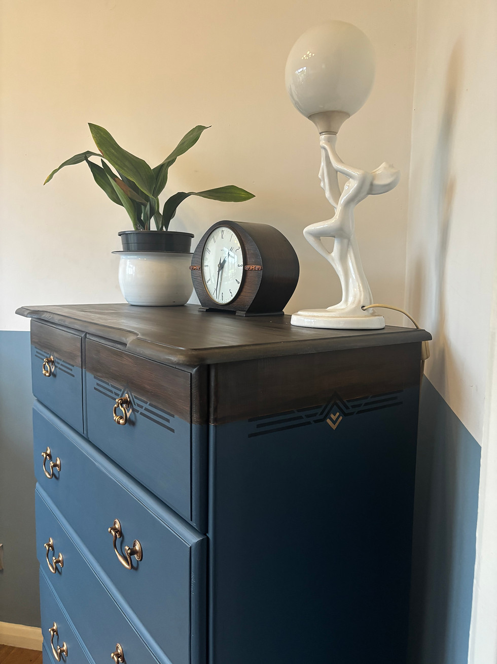 Thumbnail: Pine Painted Chest Of Drawers Art Deco Influence 6 Drawers F&B Hague Blue