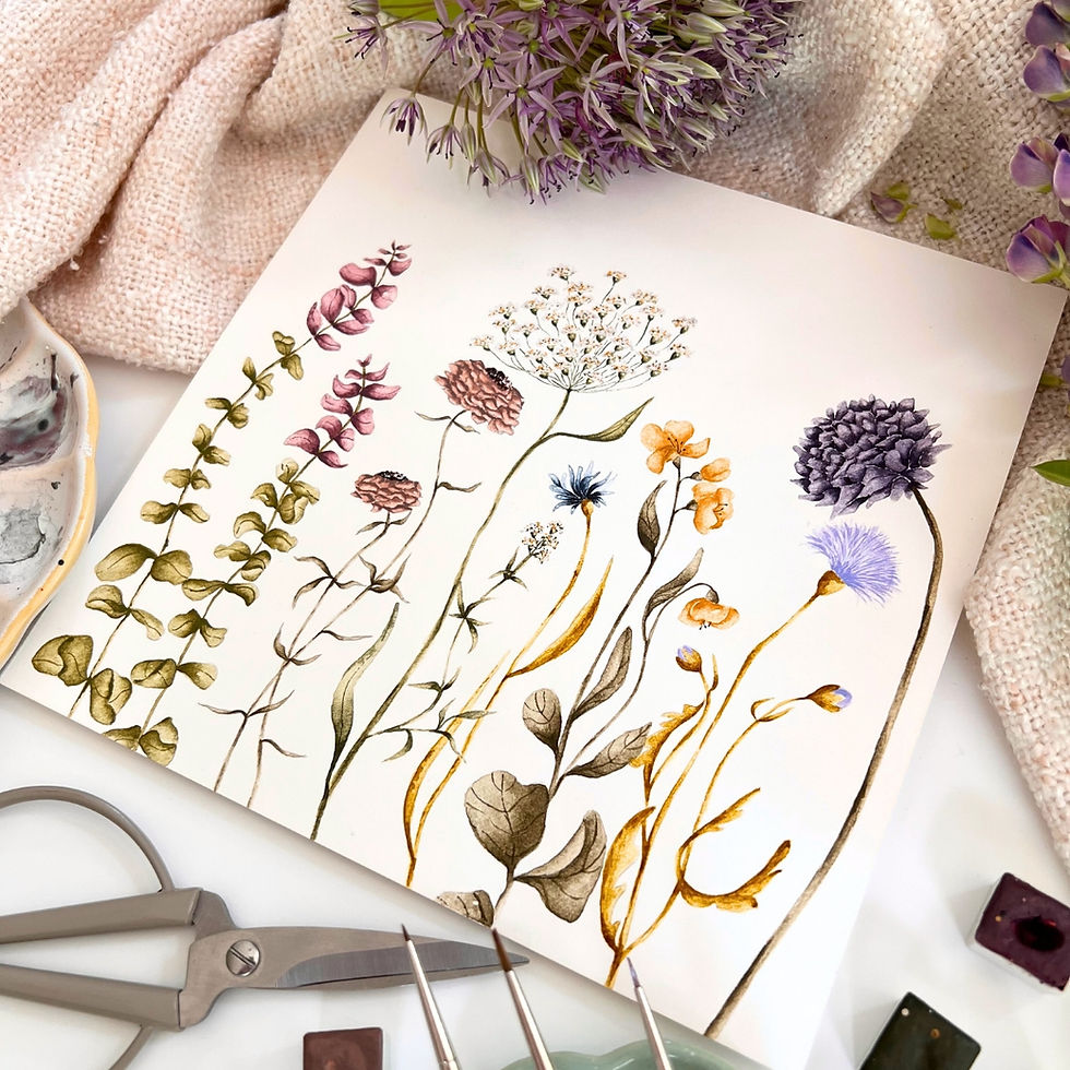 Miniaturbild: Aquarellmalerei: Blumenwiese, zarte Farben