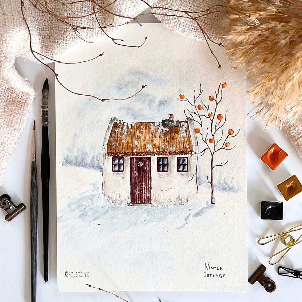 Miniaturbild: Originales Aquarellbild "Winter Cottage"