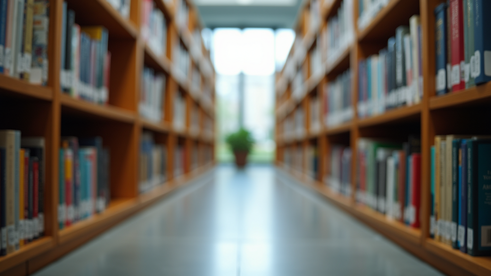 Eye-level view of a modern library with a variety of learning resources