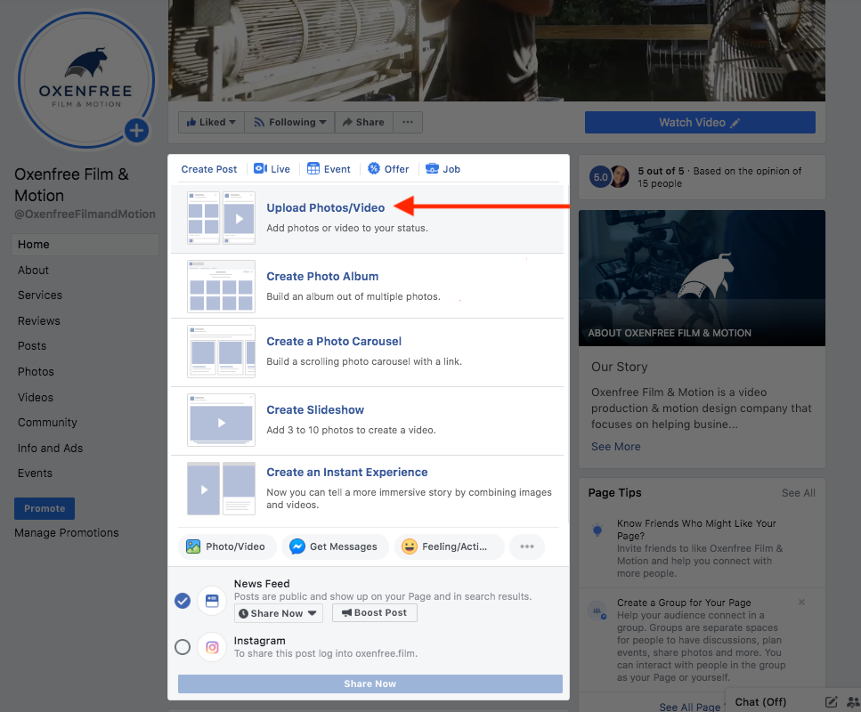 Select Upload Photos/Video