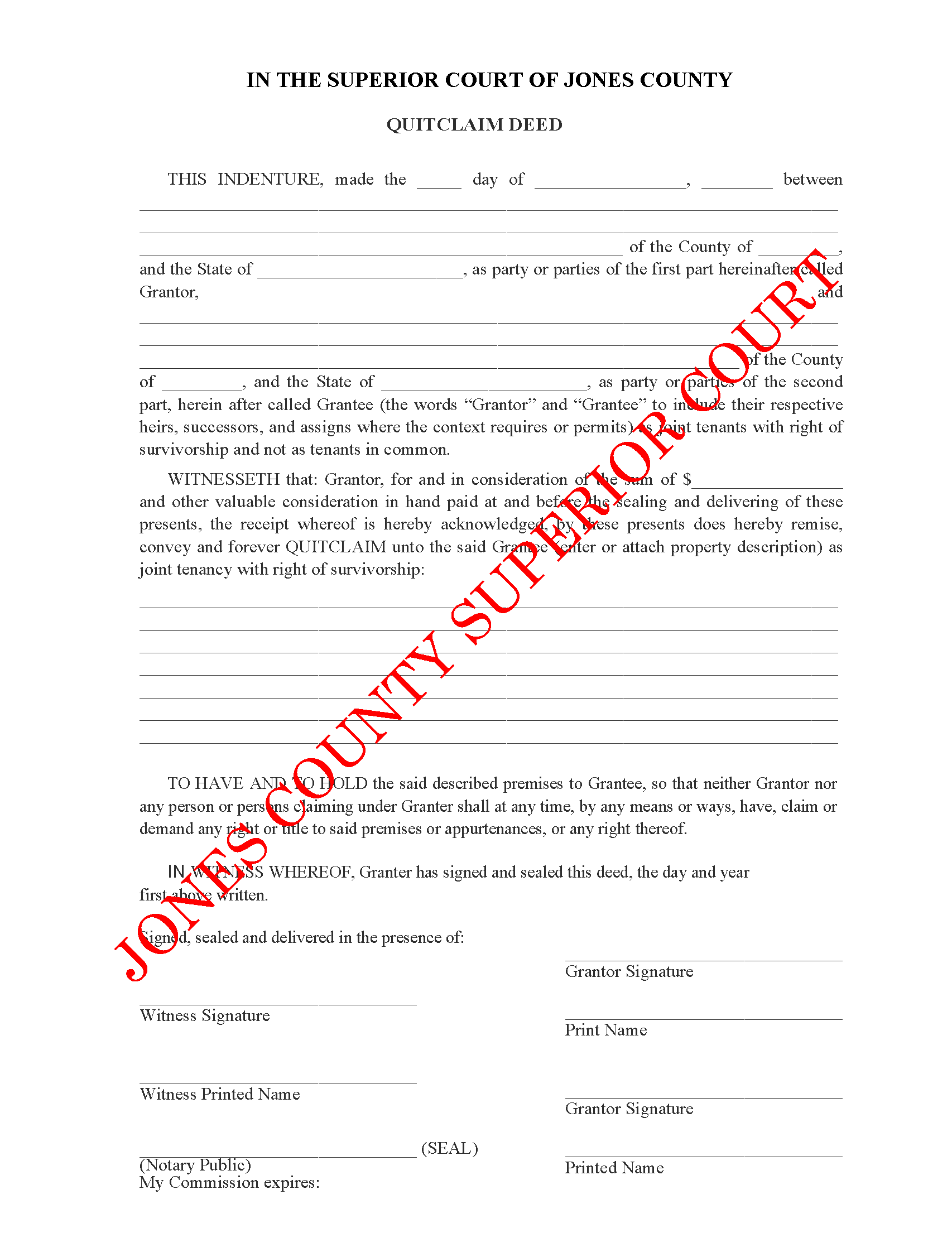 Quitclaim Deed as Joint Tenancy with Right of Survivorship (write-in)