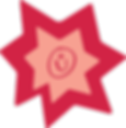 irregular starburst shape in light pink with thick hot pink border and a smiley face in the center