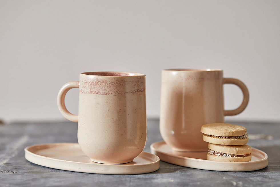 תמונה ממוזערת: ספל מקרמיקה בעבודת יד, צבעי ורוד/אפרסק/חום, זוהר שחם