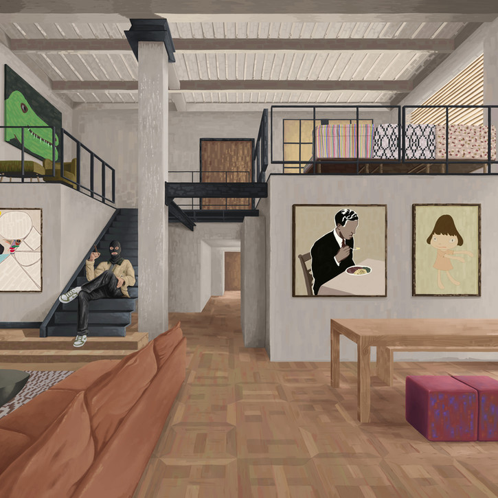 dotpigeon, balaclava, ski mask, luxury, interior, Felix Treadwell, Adriana Oliver, Susumu Kamijo, Yoshitomo Nara, living room