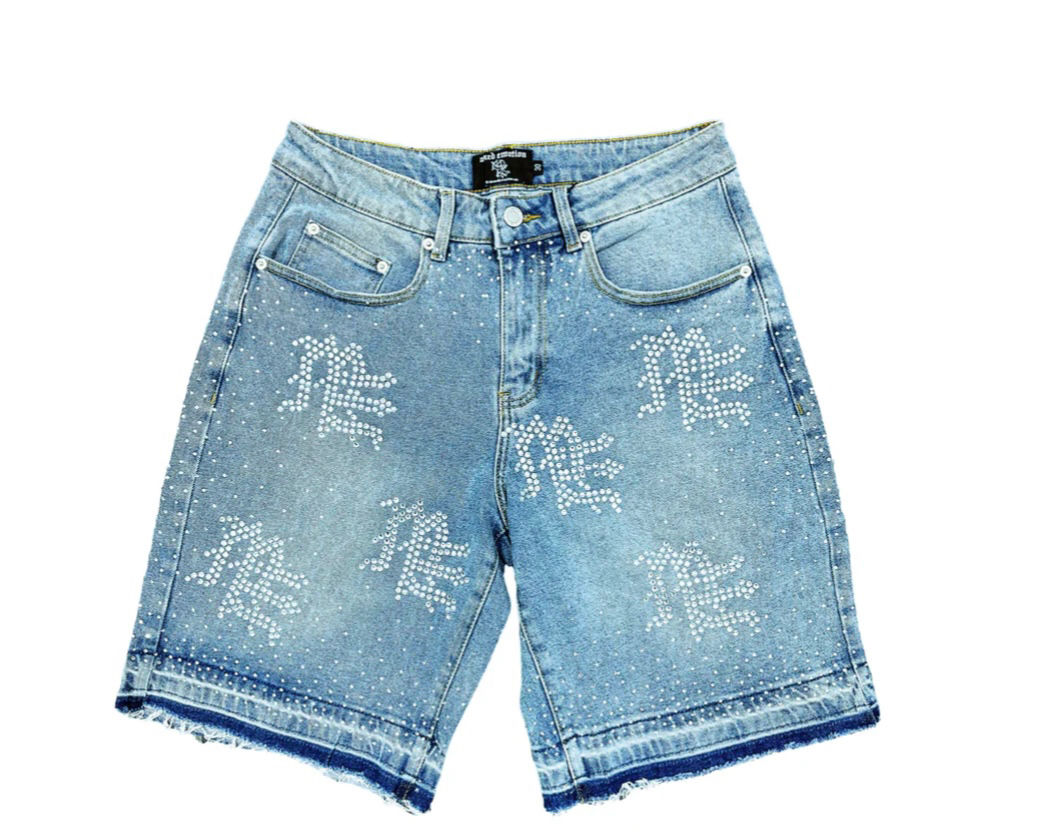 Mixed Emotions Rhinestone Denim Shorts Blue