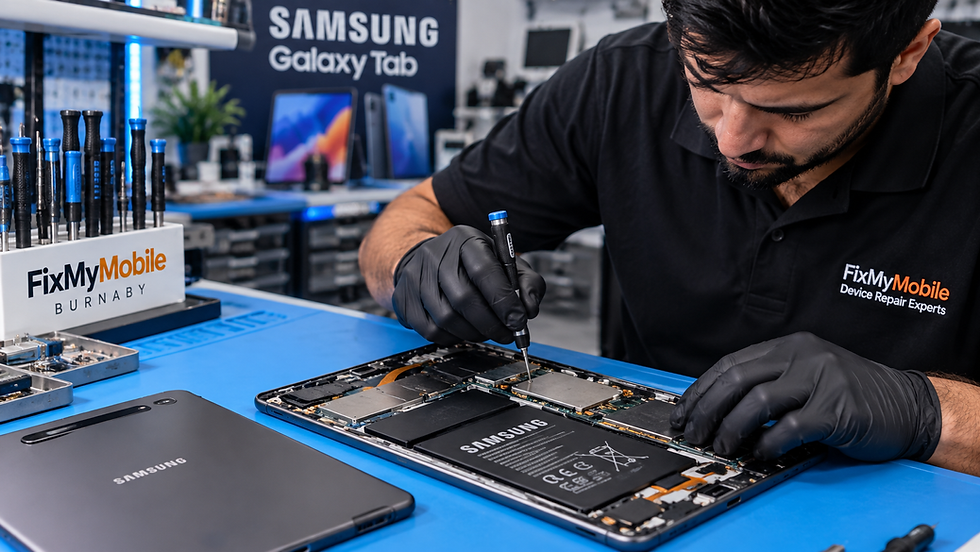 FixMyMobile technician performing professional Samsung tablet repair in Burnaby