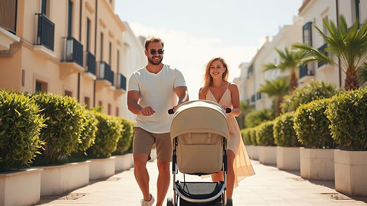 family with stroller rental