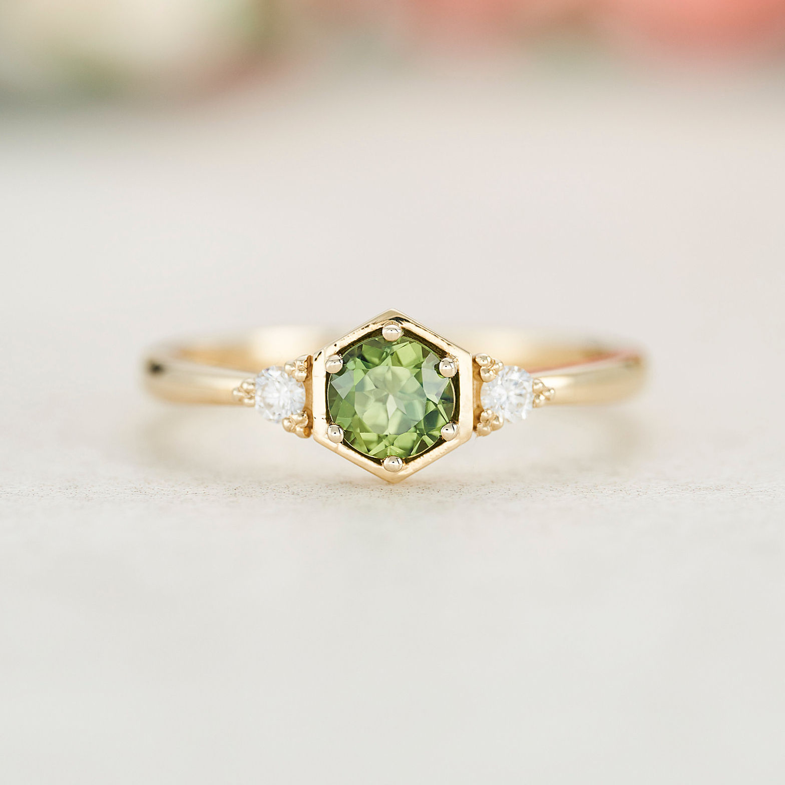 RTS Adaya - 9ct Yellow Gold & Green Sapphire Engagement Ring