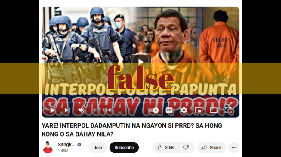 Image accompanying Video thumbnail shows Interpol set to arrest ex-president Duterte