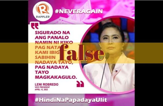 Robredo’s 'quote' claiming sure win fake