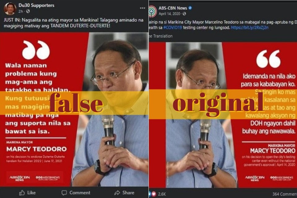 Image accompanying Marikina mayor endorses Duterte-Duterte in 2022