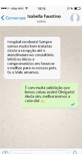 Print de um depoimento feito via WhatsApp