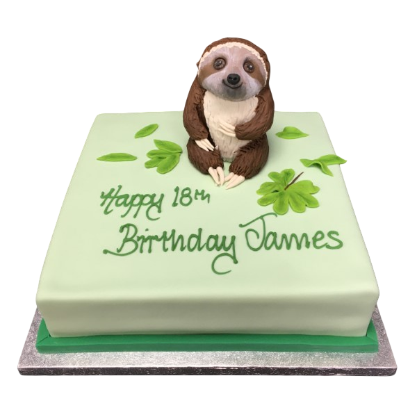 Unique sloth-shaped cake with adorable details, perfect for animal lovers and themed parties. Great for birthdays and celebrations.