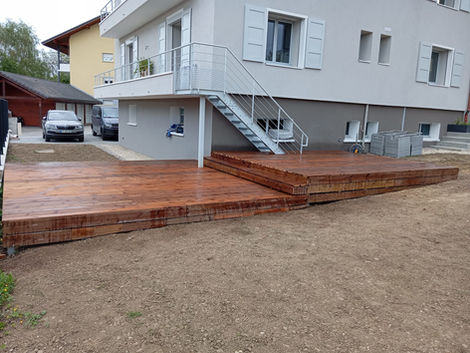 terrasse en pin classe 4 sur pieux avec deux niveaux