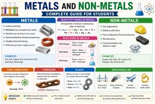 metals and non-metals chemistry banner showing properties, reactions, reactivity series and uses of metals and non-metals for students