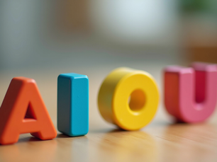 english vowels learning banner showing A E I O U letters, pronunciation examples and basic grammar concepts for students and beginners